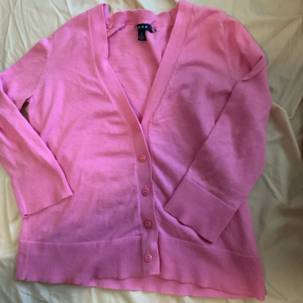 quarter sleeve detailed pink cardigan
